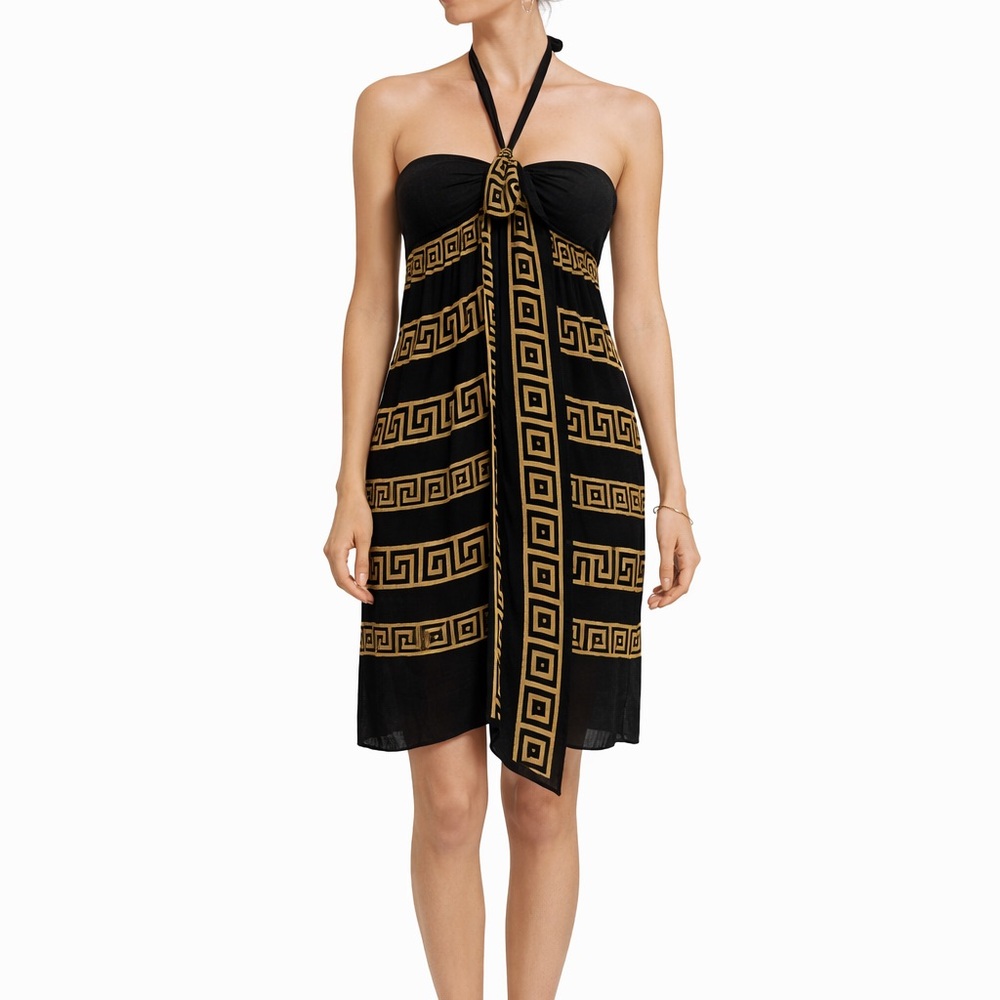 Temperley London Black and Gold Grecian Strapless Dress with Halter Tie - Picture 4 of 5